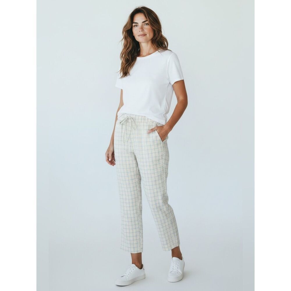 C by One Light Plaid High Waisted Drawstring Cropped Ankle Pants